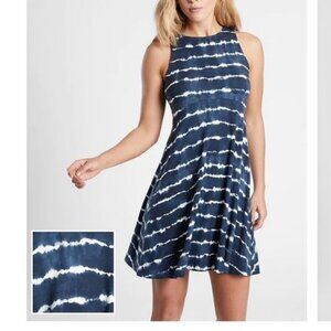 Athleta Tie Dye Santorini Stripe Navy Thera Printed High Neck Dress XXS Dbl